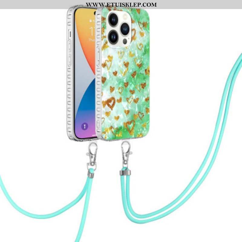 Etui do iPhone 14 Pro ze Sznurkiem Stylowy Sznurek W Serca